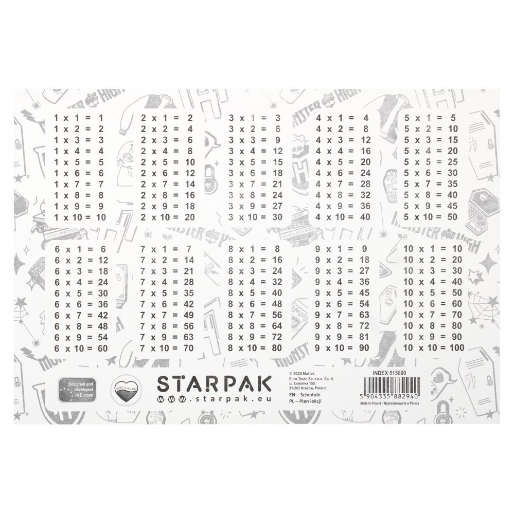 LESSON PLAN WITH MULTIPLICATION TABLE MONSTER HIGH STARPAK 515600 STARPAK